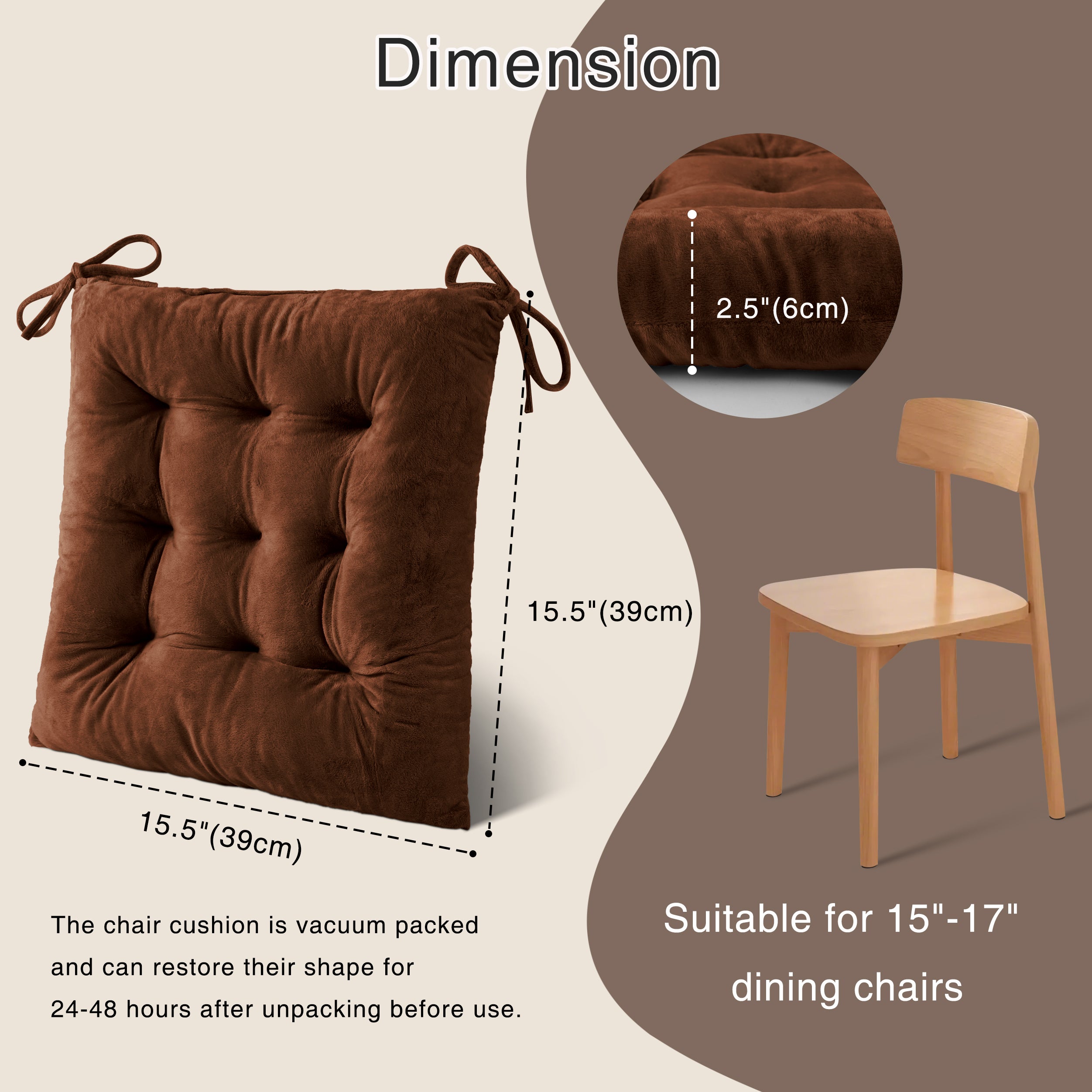 OVOV 4 Pack Chair Cushions for Dining Chairs Soft Seat Cushions for Kitchen Desk Chairs Square Chair Pads with Ties 15.5"x15.5"